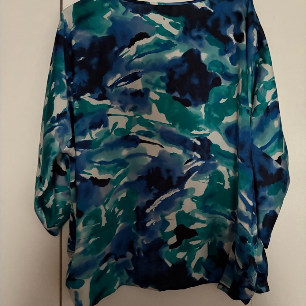 Jones New York Abstract Blue Green Blouse
